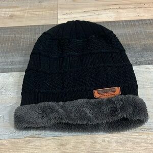 HINDAWI Sherpa Fleece Knit Beanie Unisex Adult Black Winter Slouch Hat Cap OS
